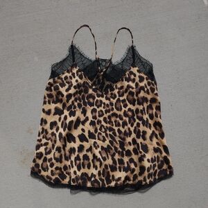 Leopard Print Cami with Lace Trim Womens Size Small